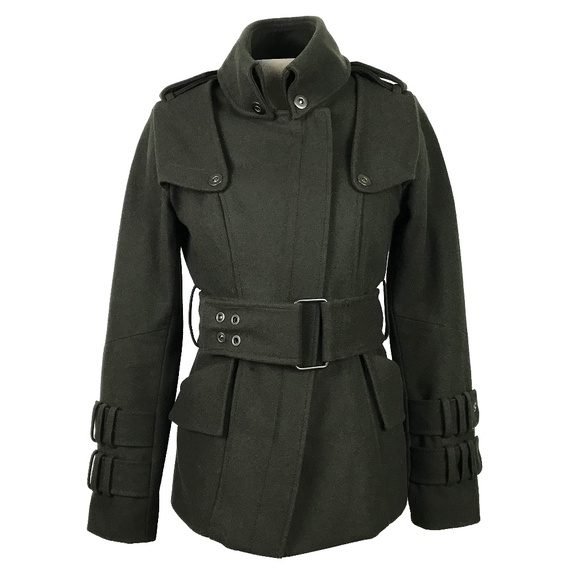 Bedo Femme Jackets & Blazers - BEDO Femme Olive Green Wool Military Peacoat S